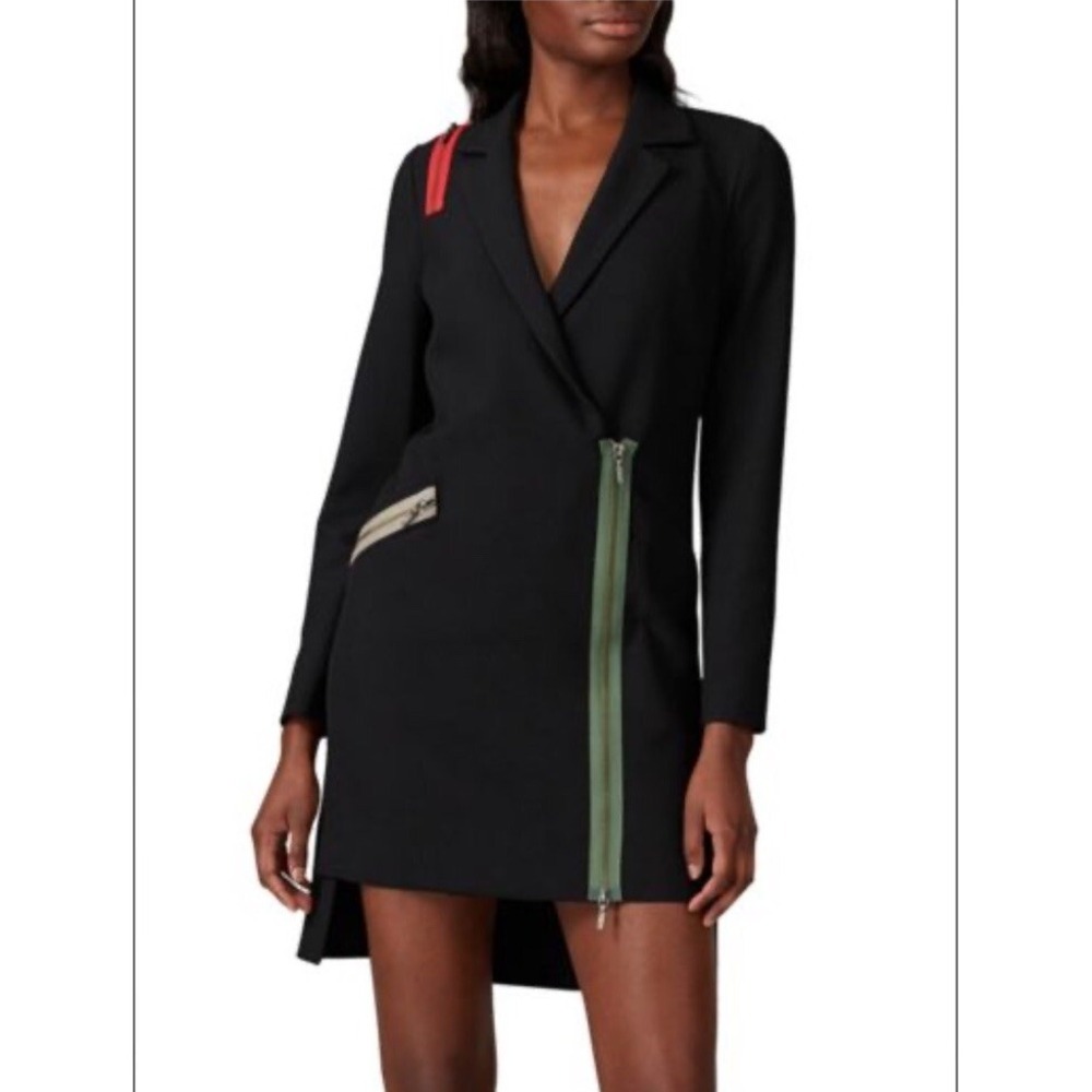 Nicole Miller Blazer Dress Women 4 Black Zip High Low Avant Garde Mini